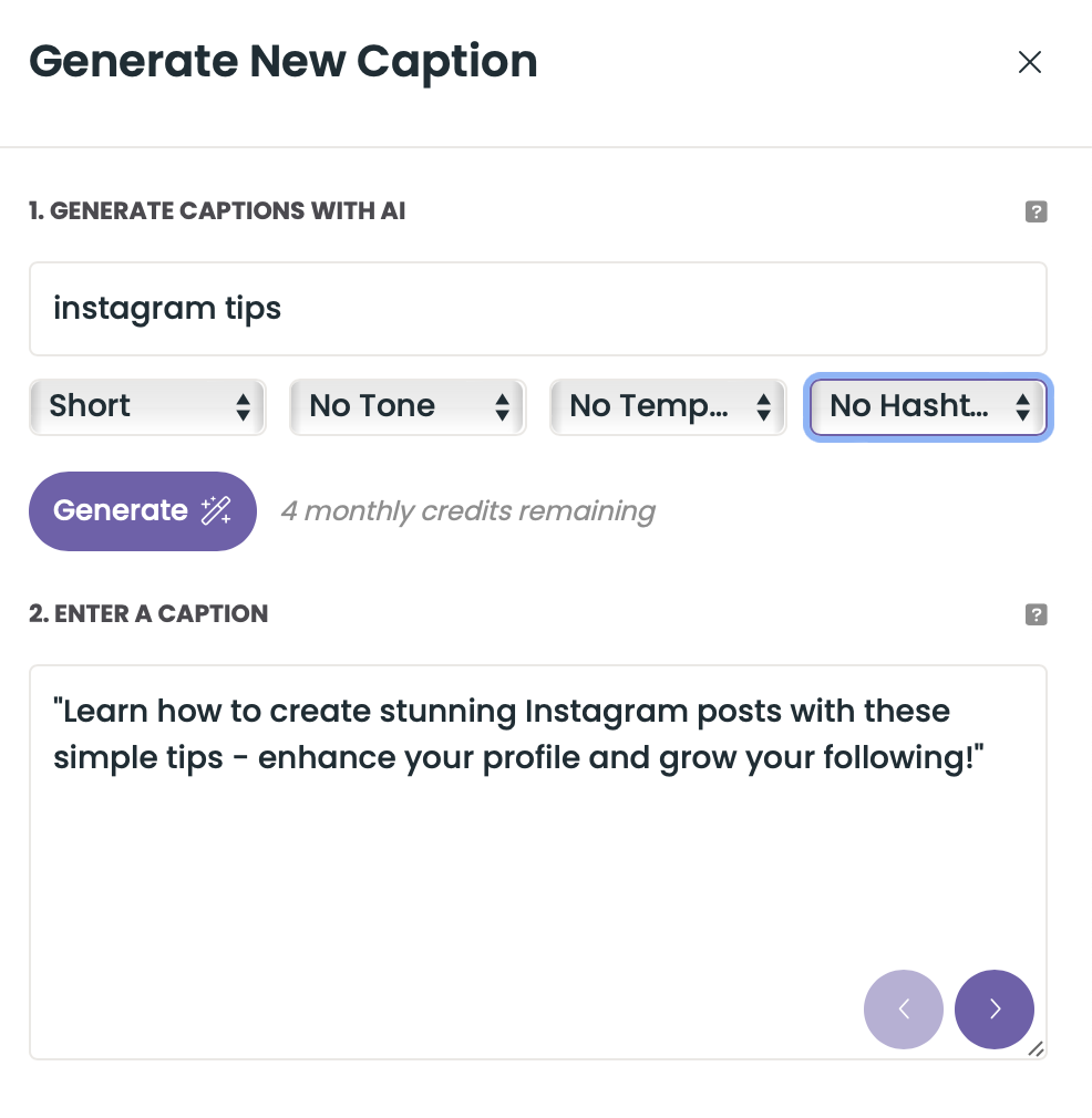 Generate captions with AI on Pallyy