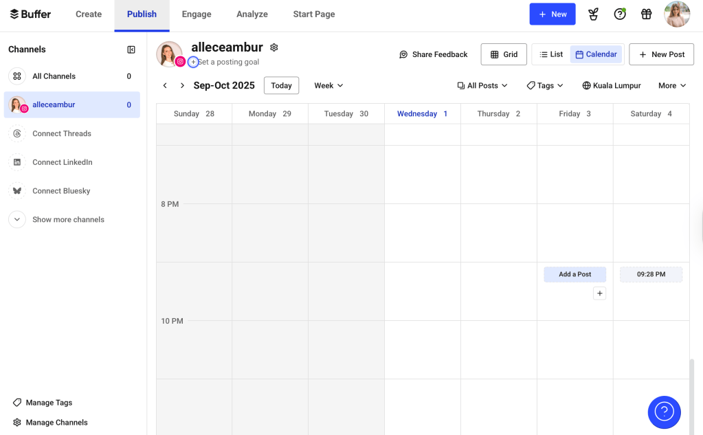 Social media calendar in Buffer