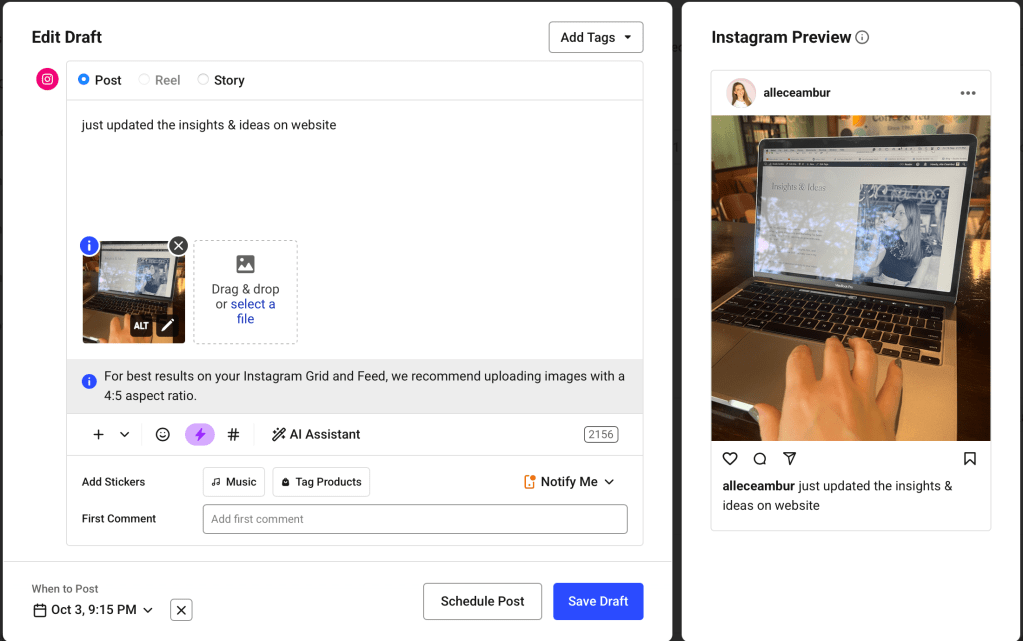 Post creation window in Buffer