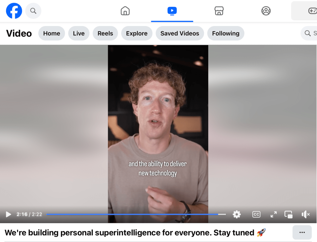 Mark Zuckerberg announces that Meta is building a personal superintelligence. 
