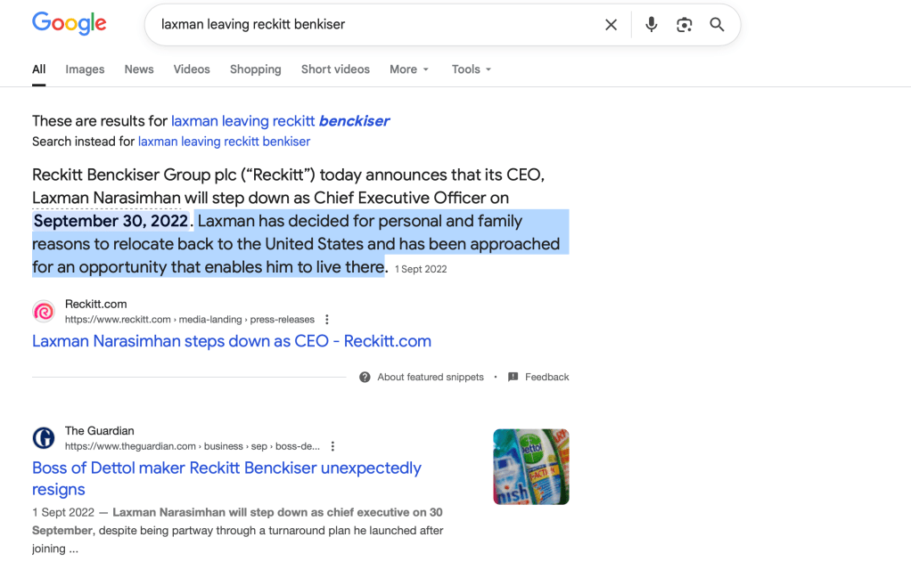 Laxman leaving Reckitt benckiser to move to USA