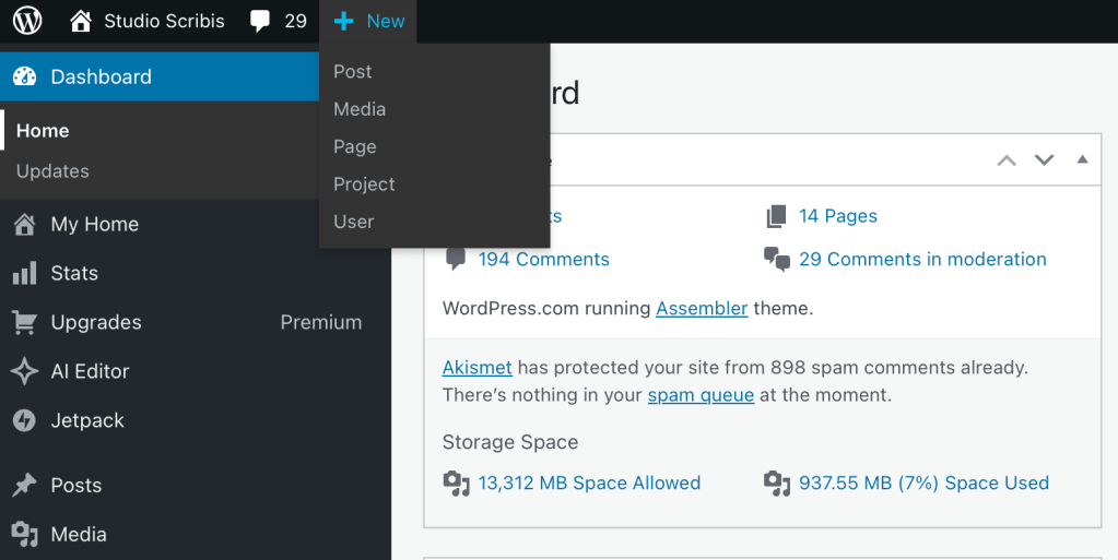 scrreenshot of wordpress admin dashboard with instruction for creating a new post